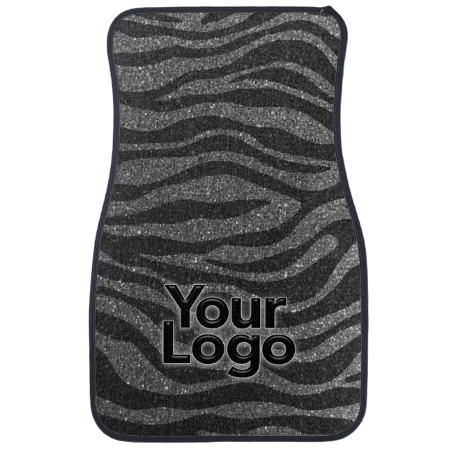 Elegant Black Zebra Glitter Business Logo Classic Car Floor Mat (Front)