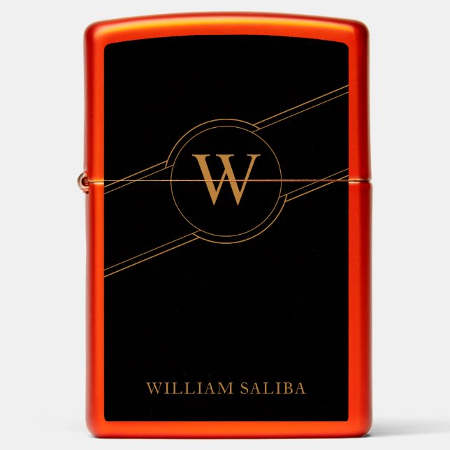 Elegant Black Zippo Lighter with Monogram and (Front)