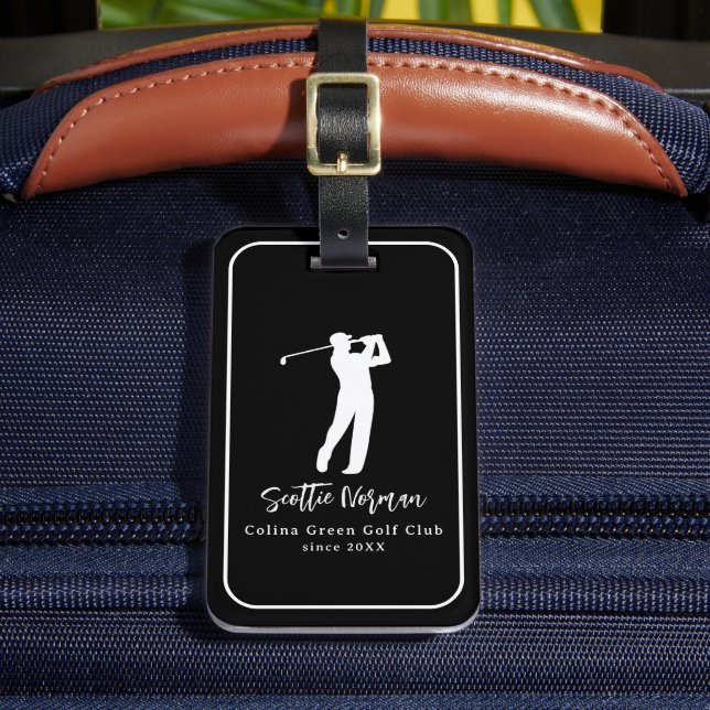 Elegant BlackandWhite Golfer Tag with Name (Front Insitu 2)