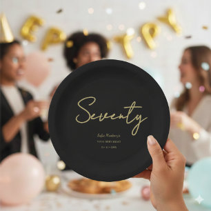 Elegant BlackGold Seventy Birthday Paper Plate