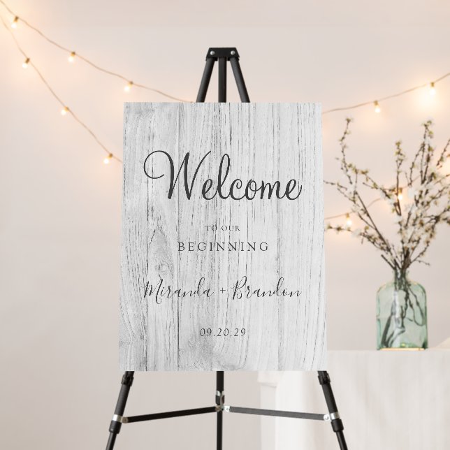 Elegant Bleached Wood Wedding Welcome Sign (In Situ (Stand))