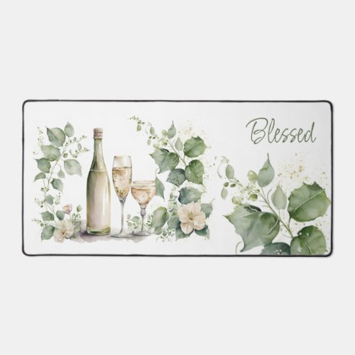 Elegant Blessed Wine And Florals Desk Mat