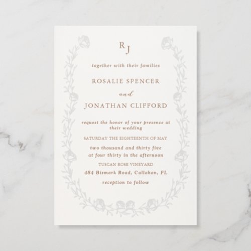 Elegant Blind Floral Letterpress Wedding Invitation