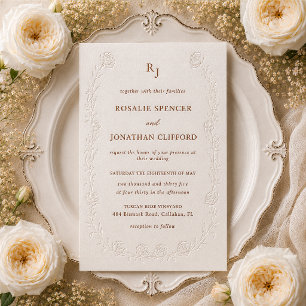 Elegant Blind Floral Letterpress Wedding Invitation