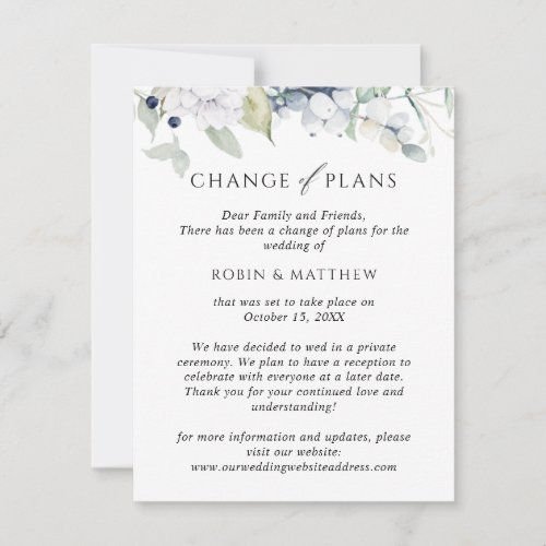 Elegant Bliss Change of Plans Wedding Announcement