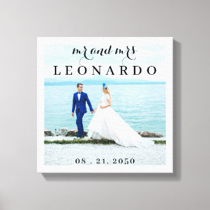 Elegant Blissful Wedding Photo Mr. & Mrs. Monogram Canvas Print
