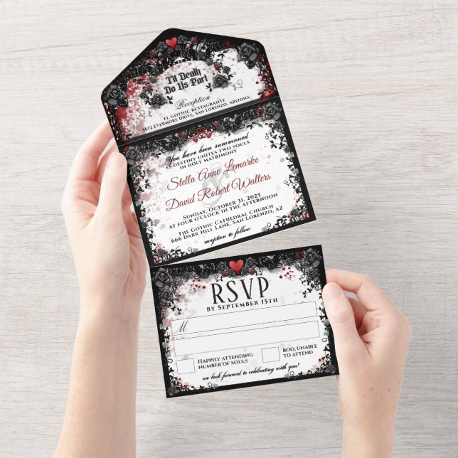 Elegant Blood Splatter Halloween Wedding All In One Invitation (Tearaway)