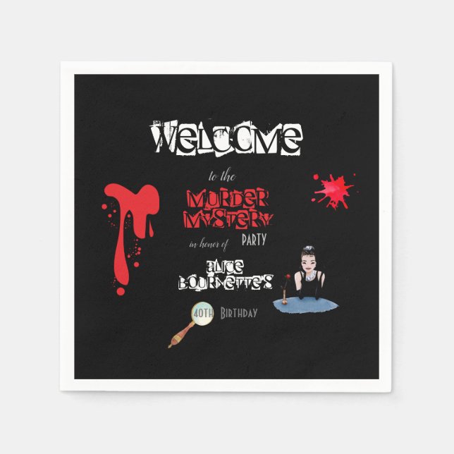 Elegant bloody Murder Mystery dinner party funny  Napkins (Front)