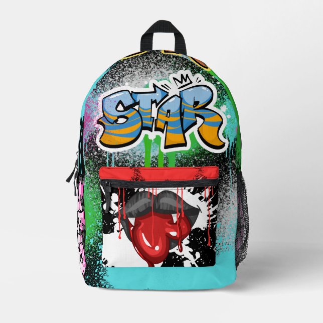 Elegant bloody vampire modern streetart Black Printed Backpack (Front)
