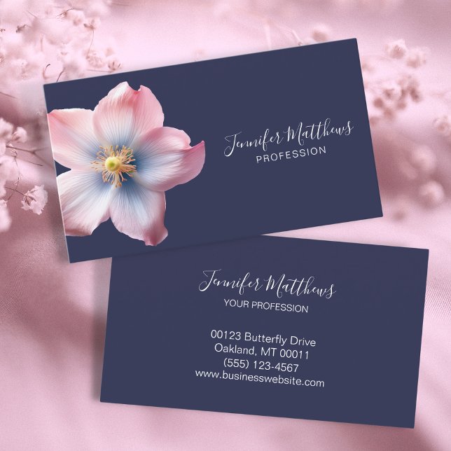 Elegant Bloom Blue Pink Orchid Floral Business Card (Creator Uploaded)