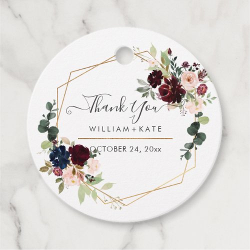 Elegant Bloom Blush Burgundy Watercolor Thank You Favor Tags