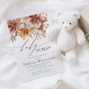 Elegant Bloom Boho Orange White Lily Baby Shower Invitation