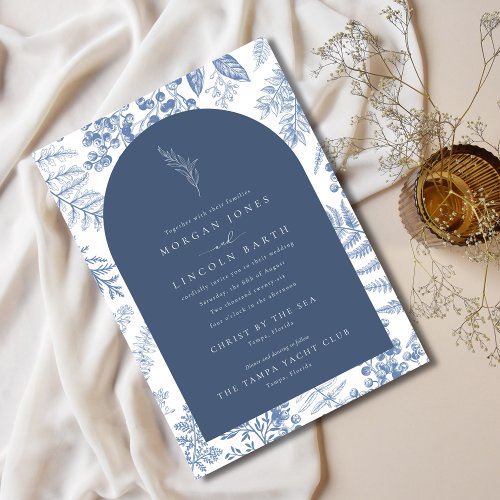 Elegant Bloom French Blue Floral Wedding Invitation