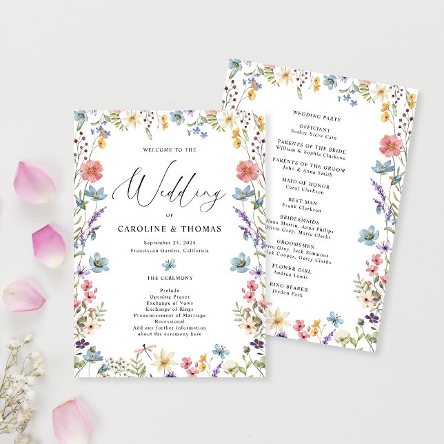 Elegant Bloom Wildflower Script Wedding Program (Creator Uploaded)