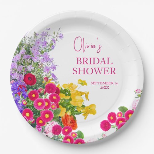 Elegant blooming floral Bridal Shower Paper Plates