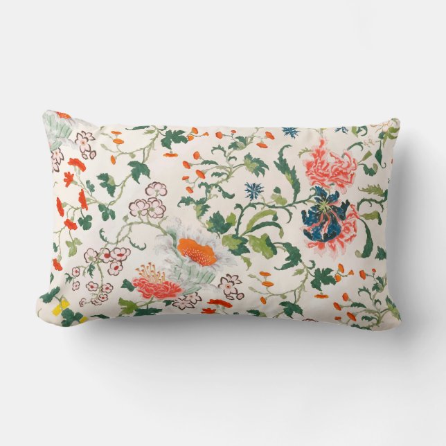 Elegant Blooming Floral Pattern Lumbar Pillow (Front)