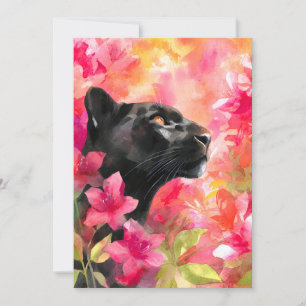 Elegant Blooming Floral Wild Black Panther Holiday Card