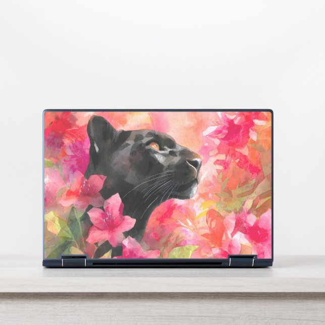 Elegant Blooming Floral Wild Black Panther HP Laptop Skin (Front)