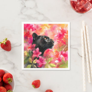 Elegant Blooming Floral Wild Black Panther Napkins