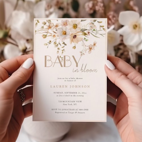 Elegant Blooming Flower Girl Baby Shower Invitation