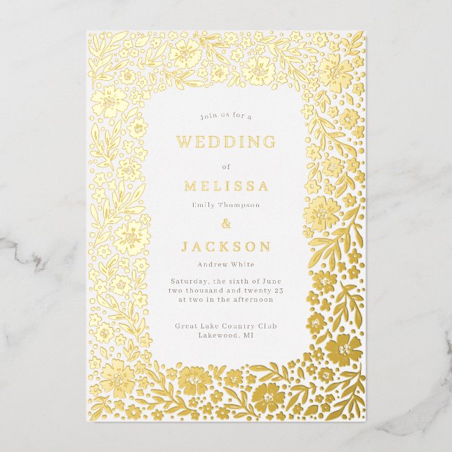 Elegant blooming frame wedding invitation foil  fo foil invitation (Front)