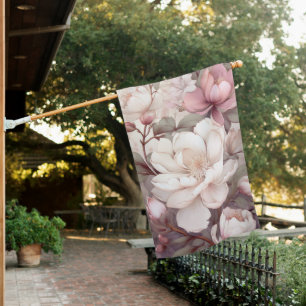 Elegant Blooming Magnolia Flowers House Flag