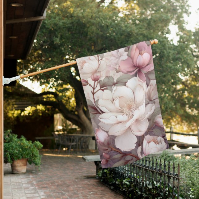 Elegant Blooming Magnolia Flowers House Flag (In SItu)