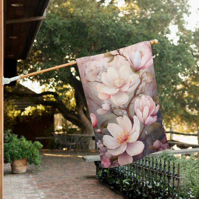 Elegant Blooming Magnolia Flowers House Flag (In SItu)