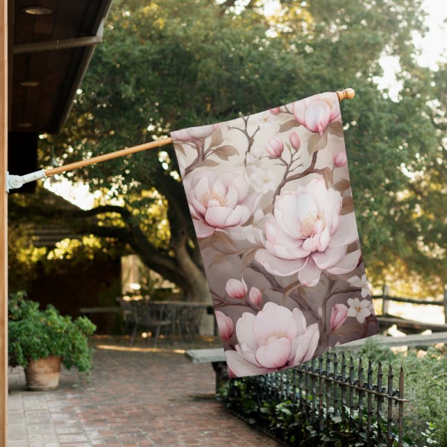 Elegant Blooming Magnolia Flowers House Flag (In SItu)