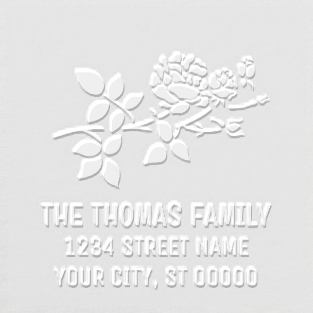 Elegant Blooming Rose Rosebuds Flower Name Address Embosser (Design)