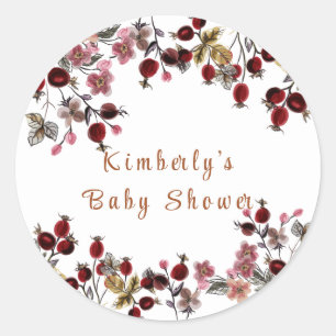 Elegant Blooming Wildflower Berry Baby Shower Classic Round Sticker