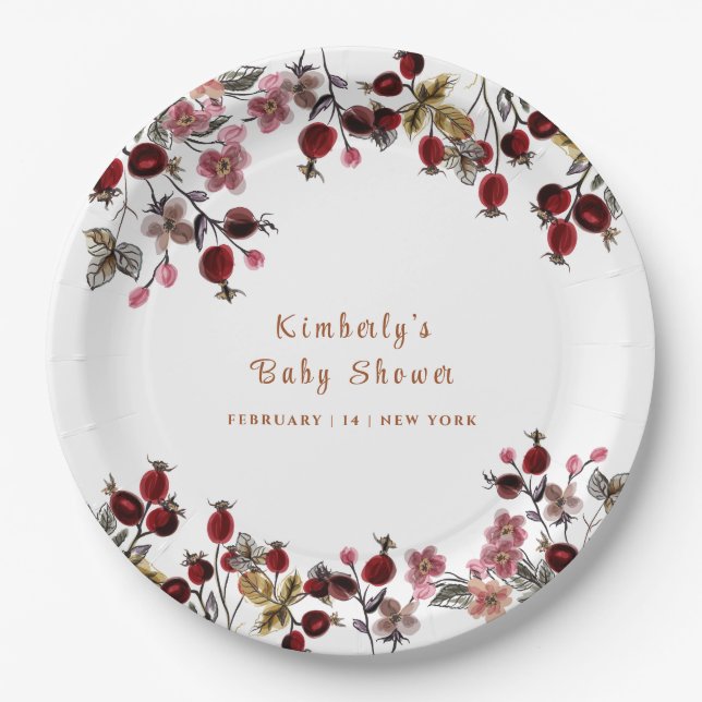 Elegant Blooming Wildflower Berry Baby Shower  Paper Plates (Front)