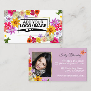 Elegant Blooming Wildflowers Gold Lilac Logo Photo Business Card