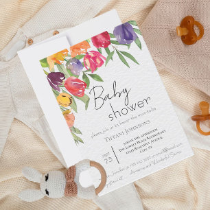 Elegant Blooms Bright Tulips Baby Shower Invitation