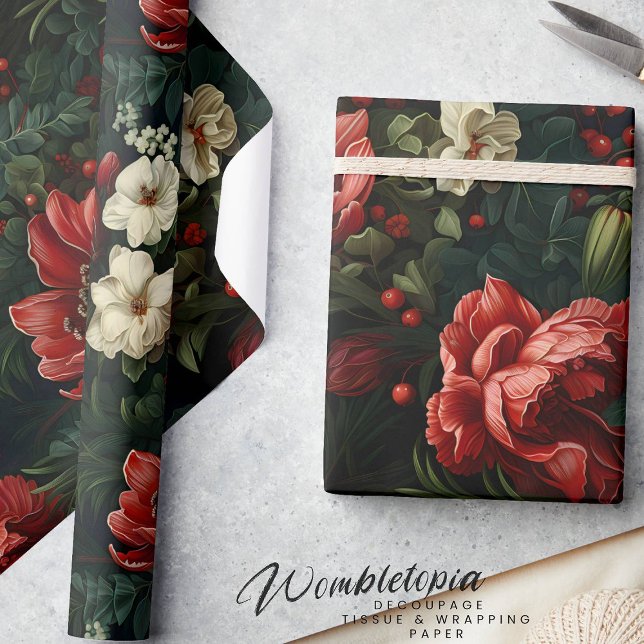 Elegant Blooms I Red and Cream Floral  Wrapping Paper (Creator Uploaded)