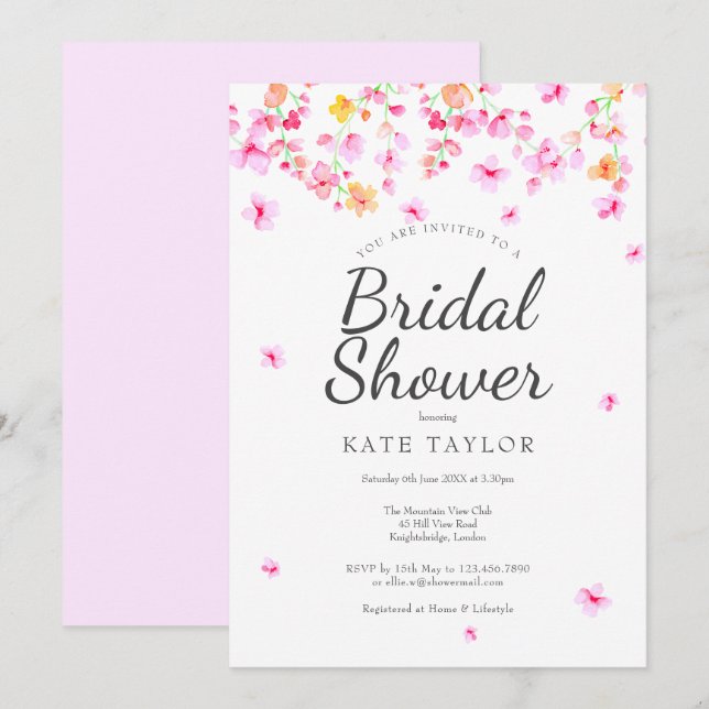 Elegant Blossom Bridal Shower Invitation (Front/Back)