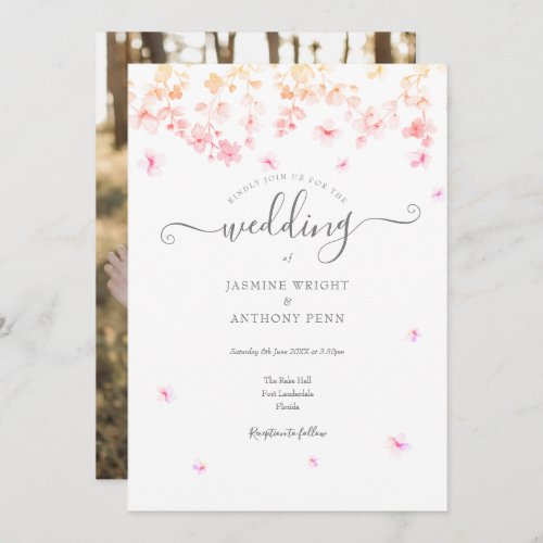 Elegant Blossom Floral Photo Wedding Invitation