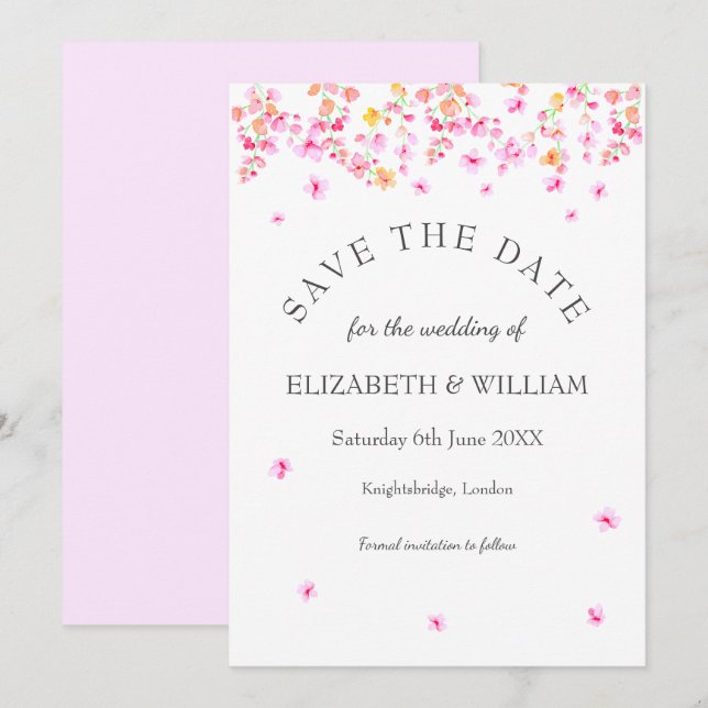 Elegant Blossom Floral Wedding Save the Date Card (Front/Back)