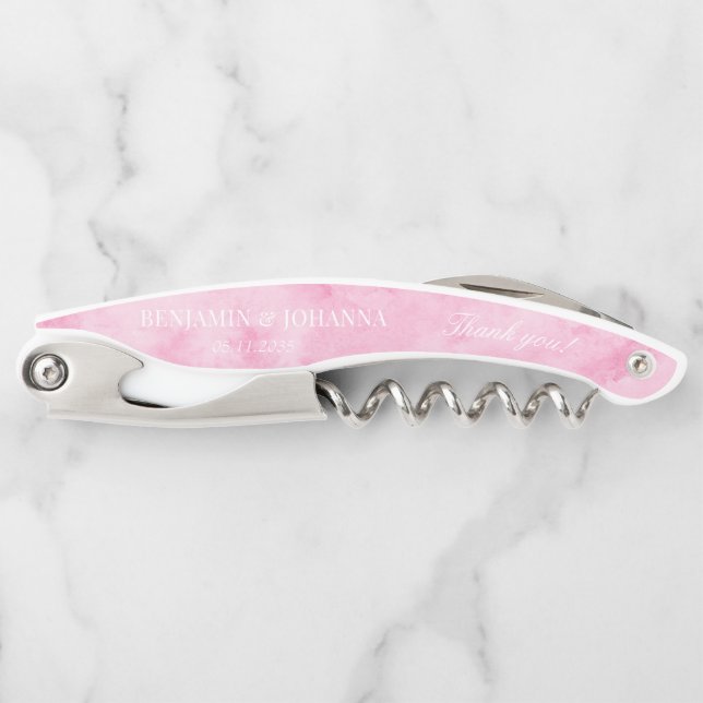 Elegant Blossom Pink Wedding Thank You Favors Waiter's Corkscrew (Front)