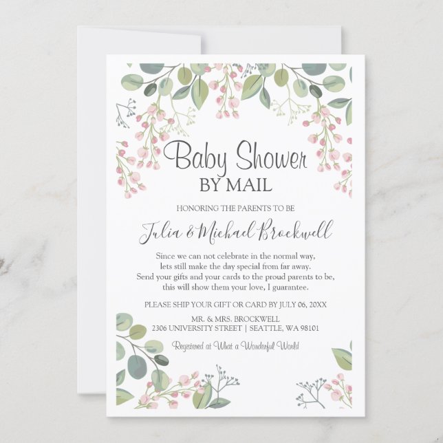 Elegant Blossom Watercolor Baby Shower by Mail Invitation (Front)