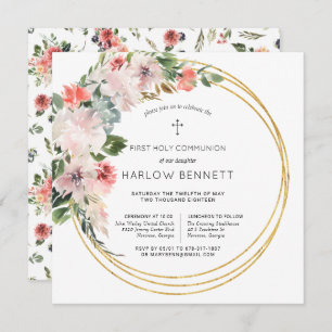 Elegant Blossoms First Holy Communion Invitation