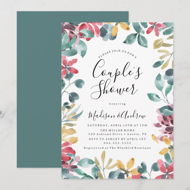 Elegant Blossoms Floral Couple's Shower Invitation (Front/Back)