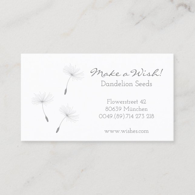 Elegant Blowball Dandelion Seeds Business Card (Front)