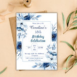 Elegant blue 18th birthday floral shades of blue  invitation<br><div class="desc">Celebrate a milestone with our Elegant Blue Floral 18th Birthday Invitation! This features delicate watercolor flowers in sophisticated shades of blue, creating a timeless and elegant look perfect for honoring a special 18th birthday. The invitation showcases a classic layout with personalized details, including the honoree's name, event date, time, and...</div>