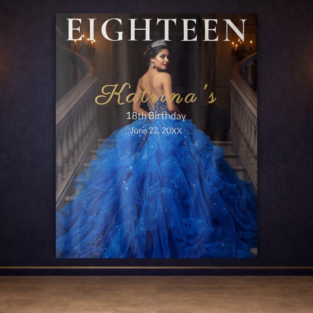 Elegant Blue 18th Birthday Photo Backdrop (Creator Uploaded)