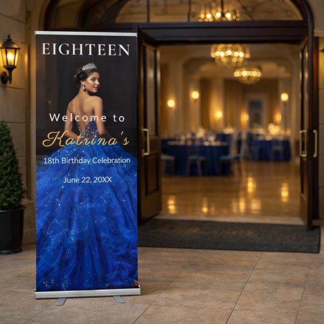 Elegant Blue 18th Birthday Retractable Banner (Creator Uploaded)