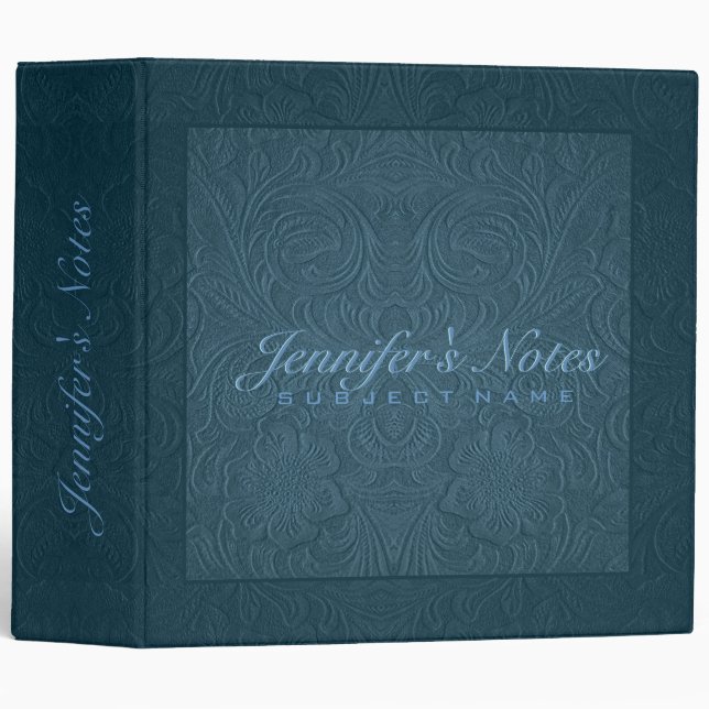Elegant Blue 2 Floral Design Suede Leather Look Binder (Front/Spine)