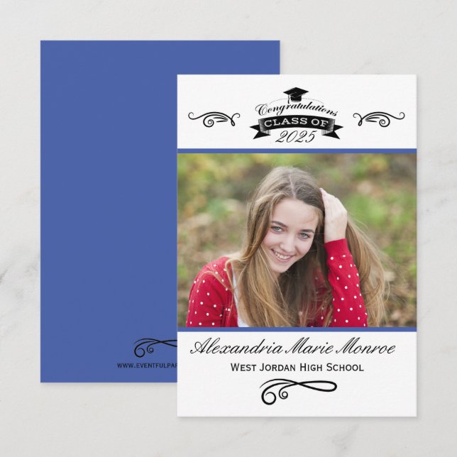 Elegant Blue - 3x5 Graduation Announcement (Front/Back)