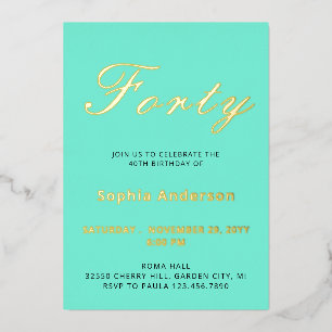 Elegant Blue 40th Birthday Foil Invitation