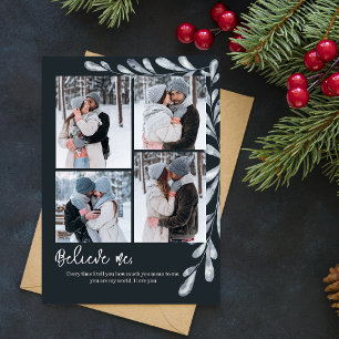 Elegant Blue 4 Photo collage Holiday card